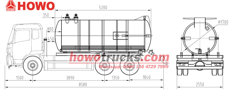HOWO 6&times;4 vacuum tank truck drawing