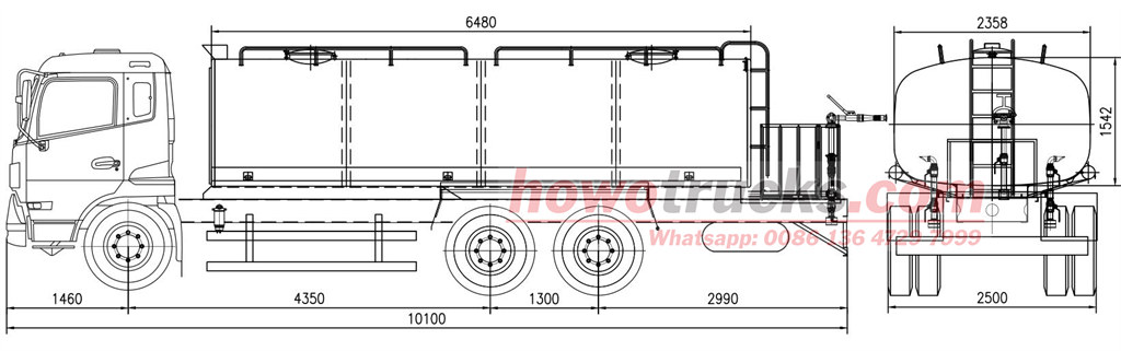 Technical drawing for HOWO 5800 gallon water truck Technical drawing for HOWO 5800 gallon water truck