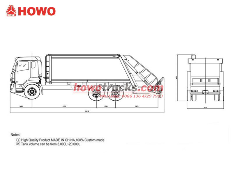 HOWO 6&times;4 garbage compactor truck drawing