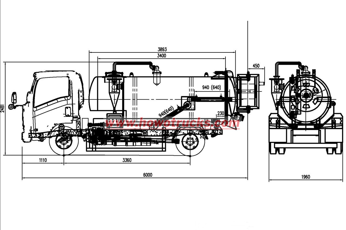 HOWO vacuum jetting truck drawing