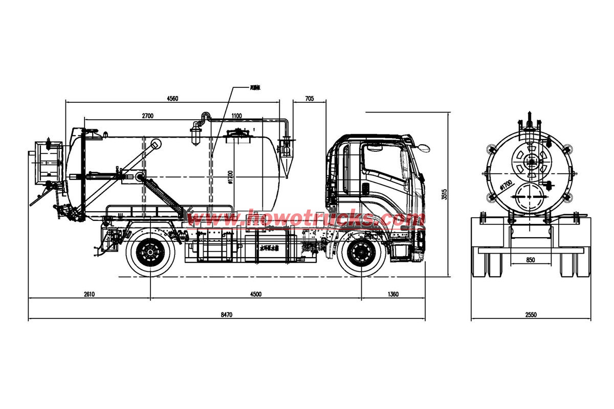 HOWO vacuum jetting truck drawing
