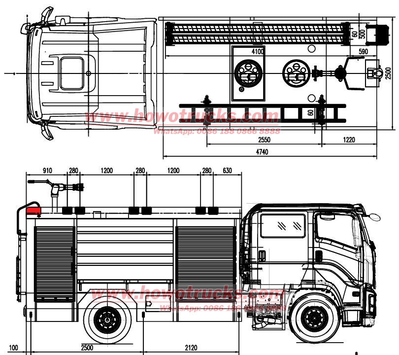 HOWO 5cbm foam water tank fire engine technical drawing HOWO 5cbm foam water tank fire engine technical drawing