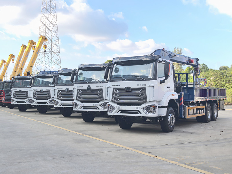 5 units HOWO boom crane truck preshipment inspection before delivery to Angola
